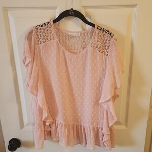 Love Riche Light Pink Textured Blouse with Ruffle Sleeves